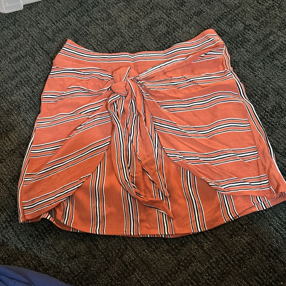 Orange & Black Striped Skirt with Wrap Tie